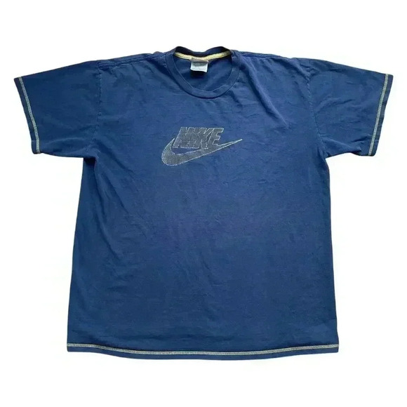 Vintage 90s Nike Streetwear Contrast Spellout Stitch Big Check T-Shirt Mens XXL - Picture 1 of 11